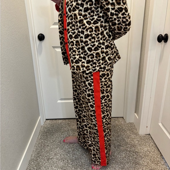 Leopard Print Pajama Set with Red Accents or can wear out to eat - Picture 2 of 13